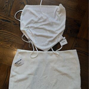 Sparkly White Two Piece Mini Skirt Set
